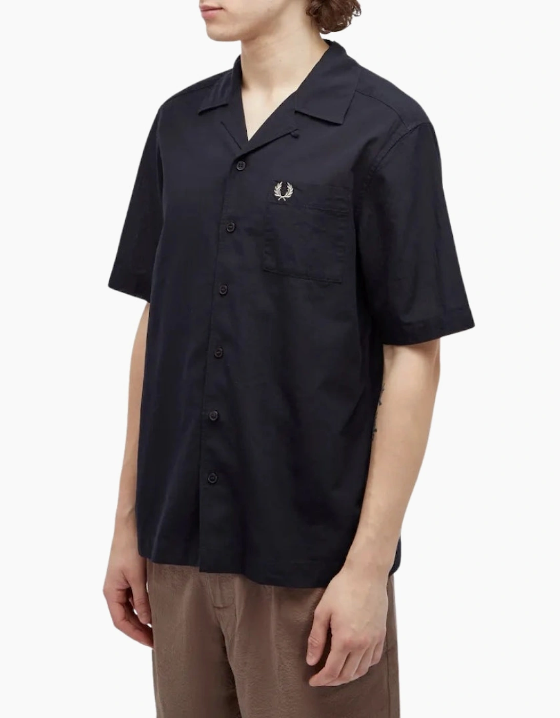 Fred Perry Textured Lightweight Navy Blue Vacation Shirt