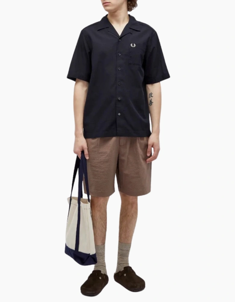 Fred Perry Textured Lightweight Navy Blue Vacation Shirt