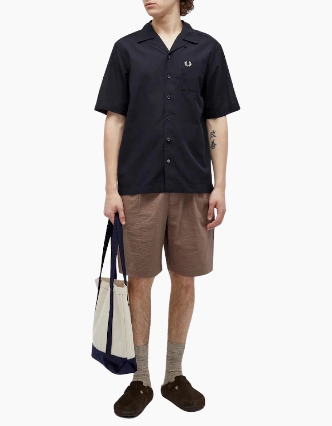 Fred Perry Textured Lightweight Navy Blue Vacation Shirt