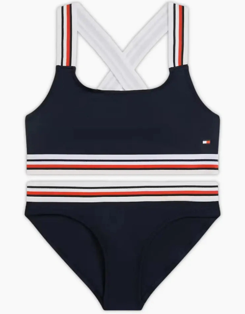 Girls Global Stripe Bralette Bikini Swim Set, Dark Night Navy