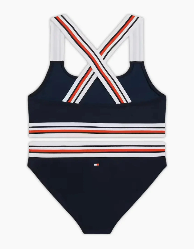 Girls Global Stripe Bralette Bikini Swim Set, Dark Night Navy