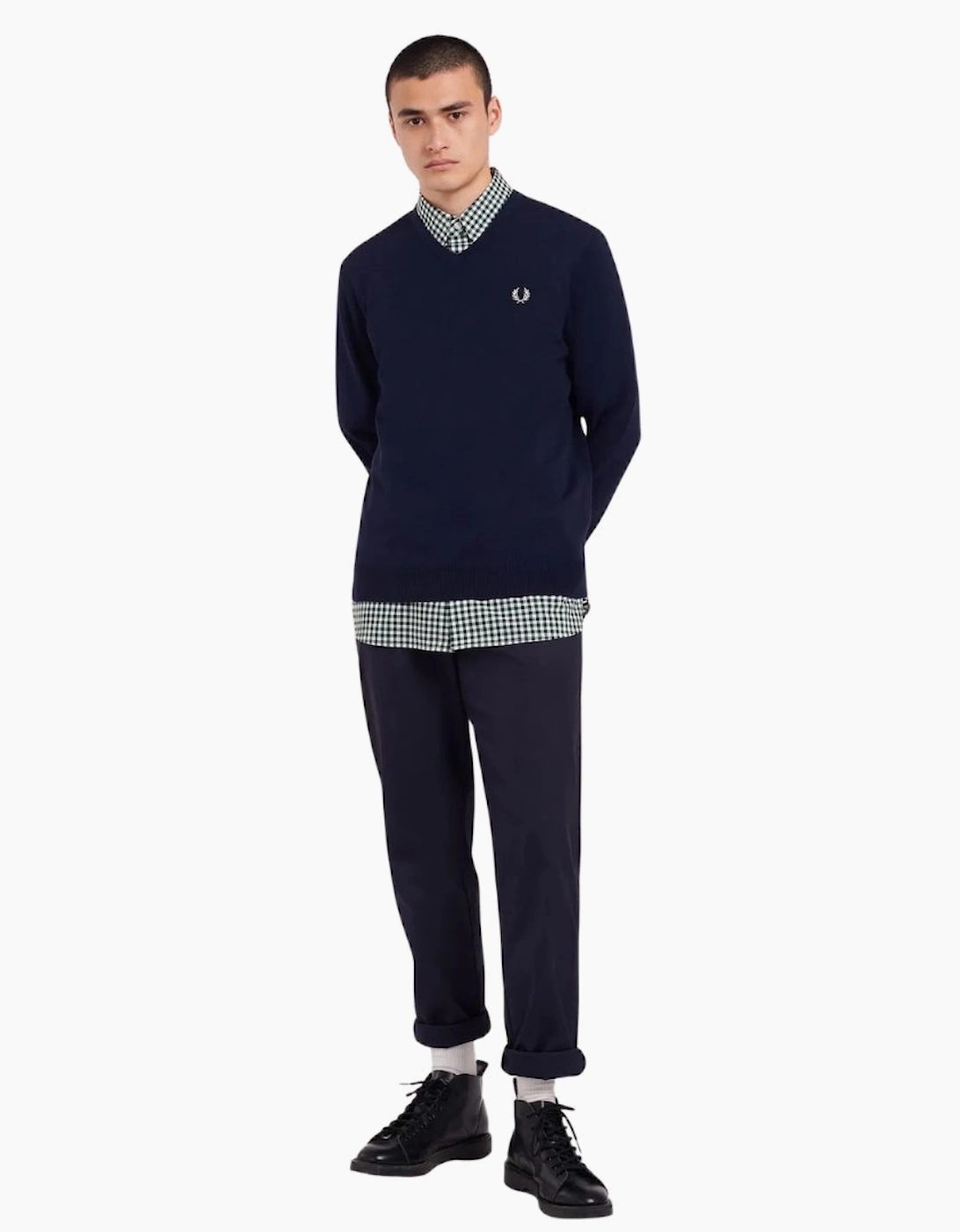 Fred Perry Classic V-Neck Navy Blue Jumper