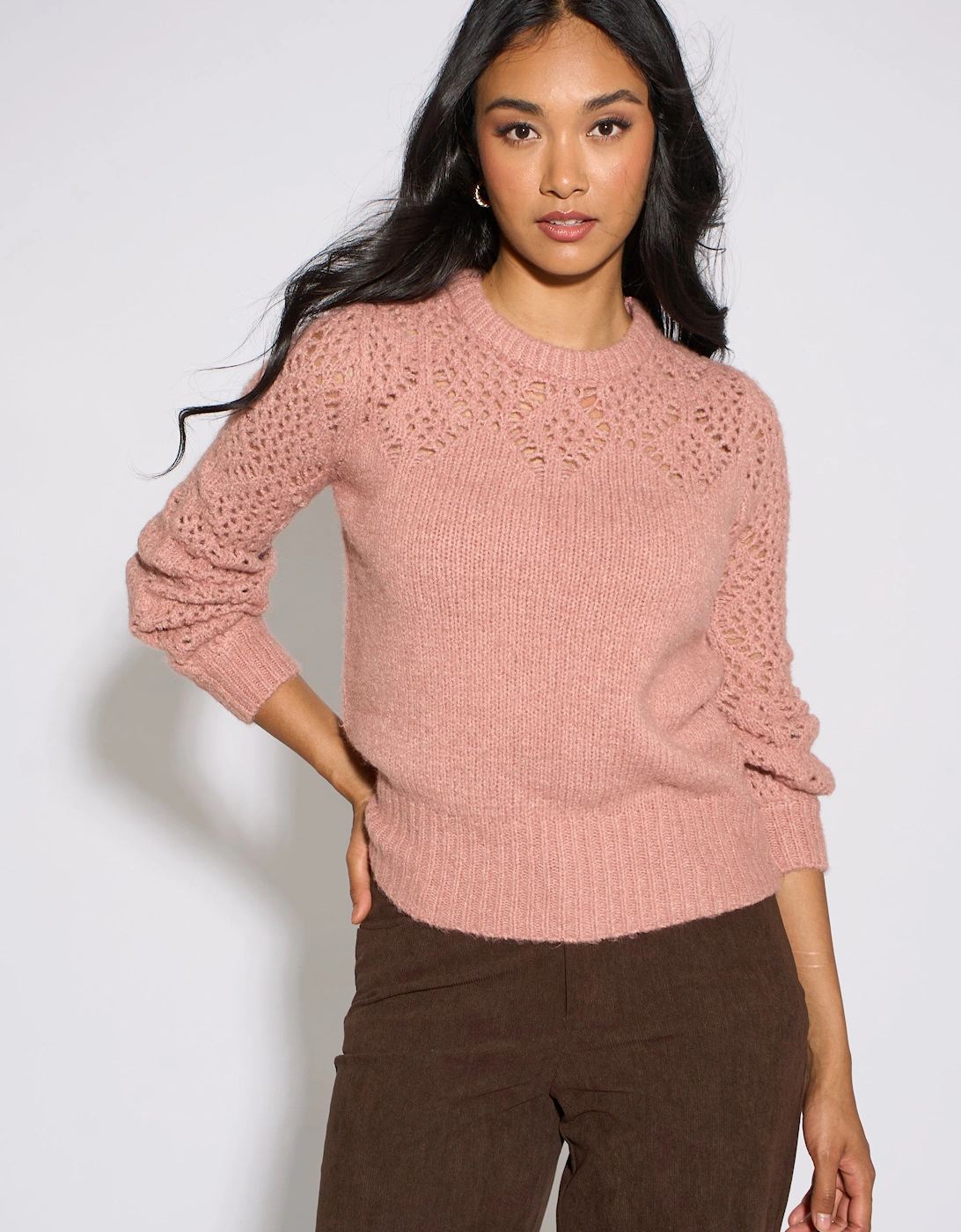 Pink Crochet Yoke Long Sleeve Jumper, 5 of 4