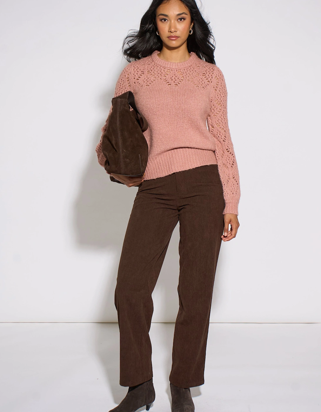 Pink Crochet Yoke Long Sleeve Jumper