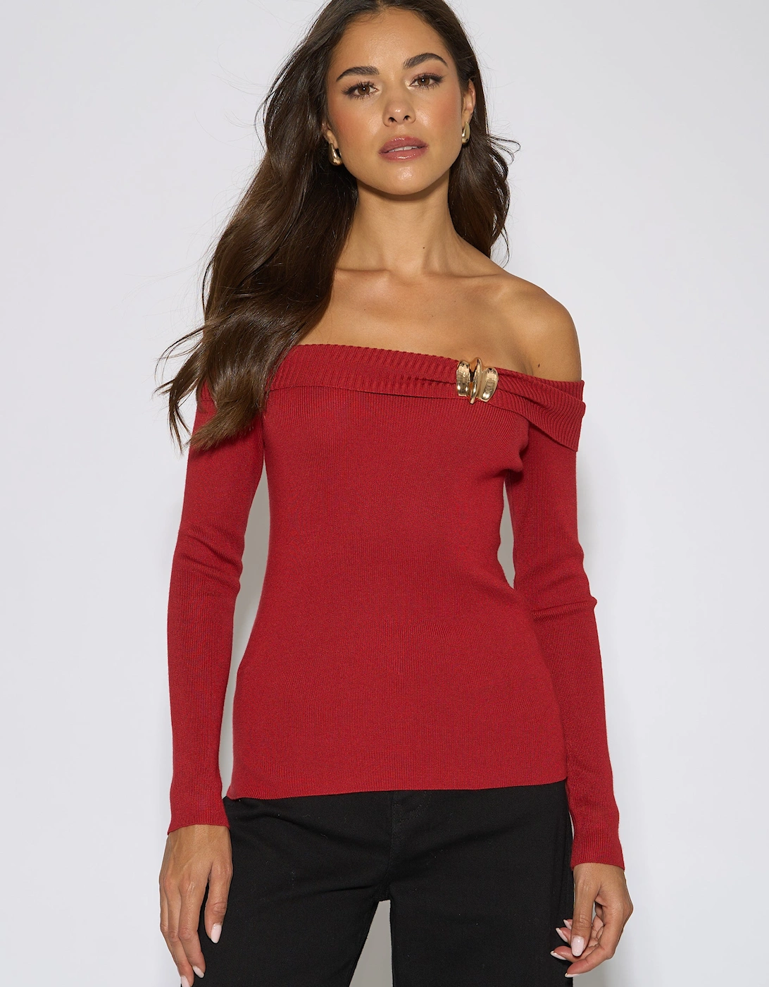 Red Bardot Gold Button Detail Top, 5 of 4