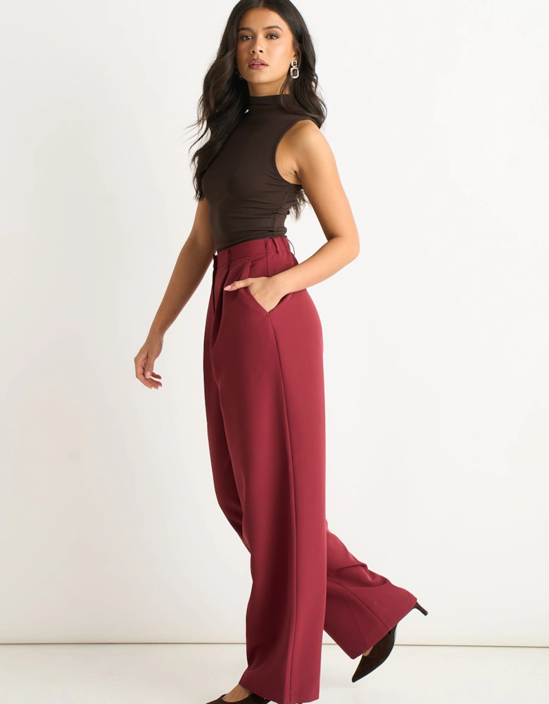 Rust Wide Leg Pleat Tailoring Trouser