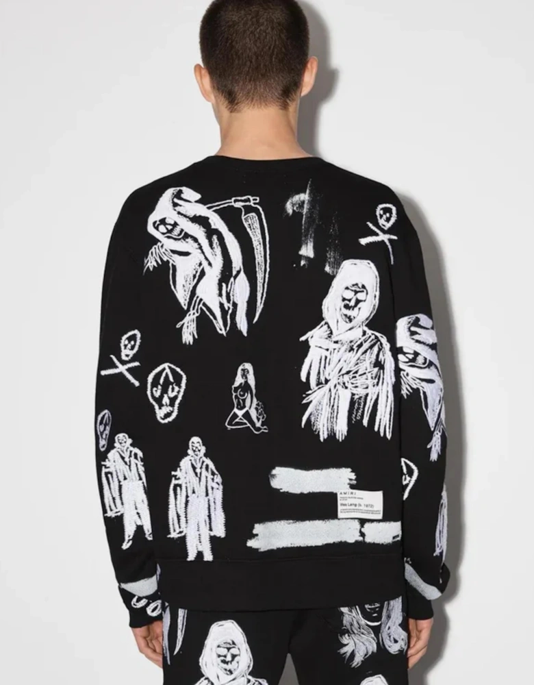 AMIRI X WES LANG EMBROIDERED CREW NECK SWEATSHIRT BLACK