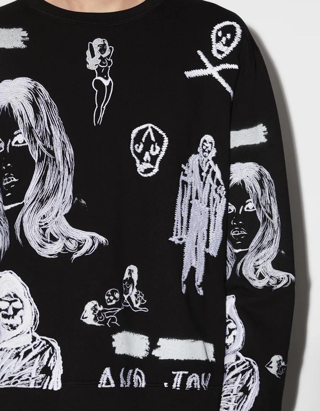AMIRI X WES LANG EMBROIDERED CREW NECK SWEATSHIRT BLACK