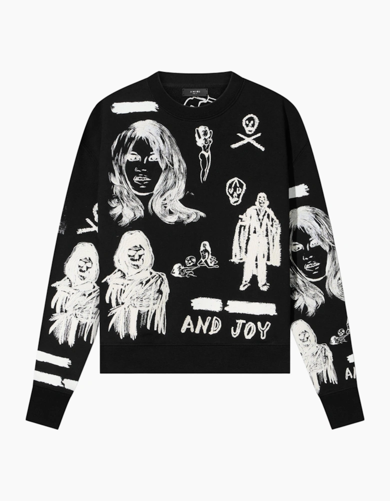 AMIRI X WES LANG EMBROIDERED CREW NECK SWEATSHIRT BLACK