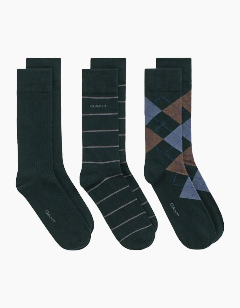 Gant 3-Pack Argyle & Stripe Socks Tartan Green