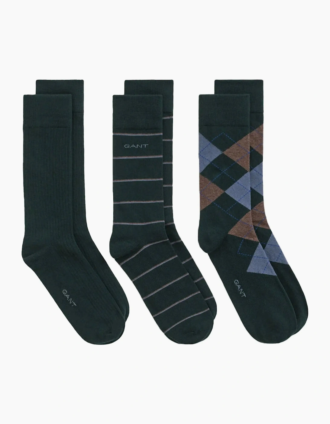 Gant 3-Pack Argyle & Stripe Socks Tartan Green, 2 of 1