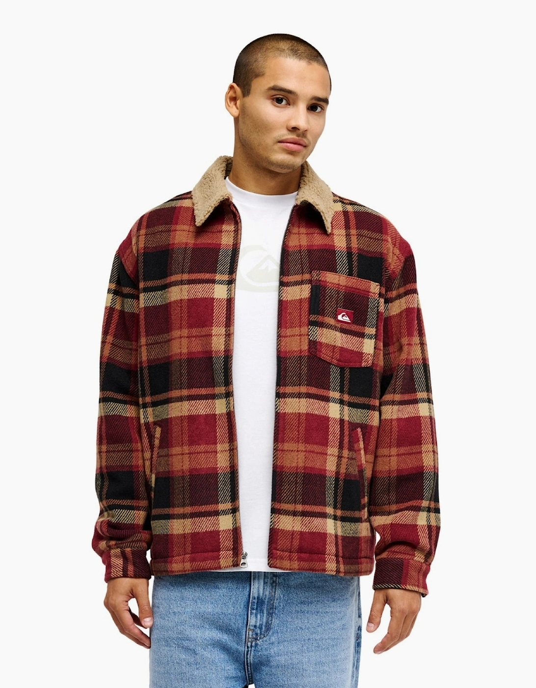 Men's Quiksilver Mens DNA Sherpa Fleece Lined Shacket - Surf Sherpa Oxblood - Size: 38/Regular