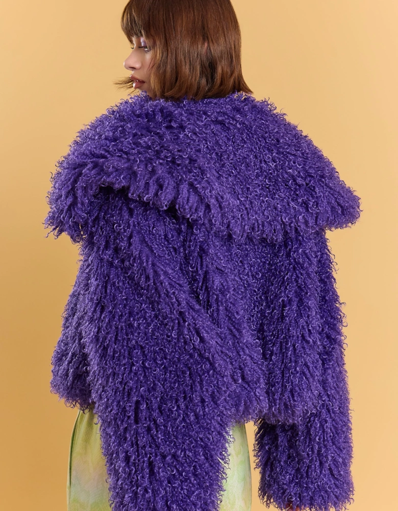 Purple Bamboo Blend Faux Mongolian Jacket
