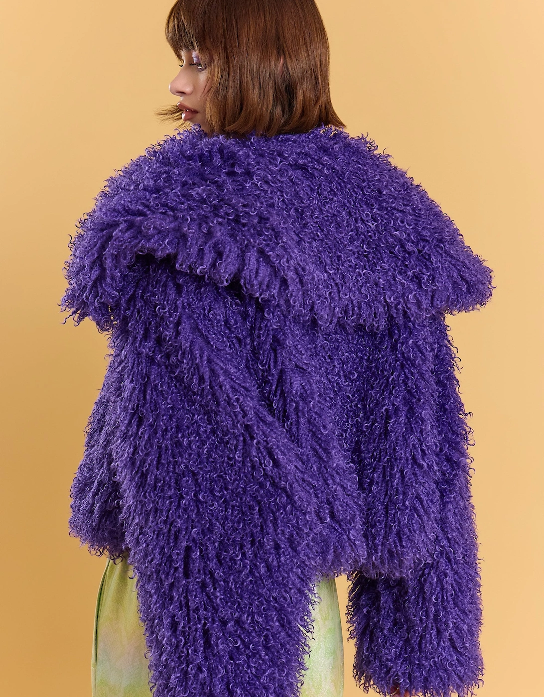 Purple Bamboo Blend Faux Mongolian Jacket