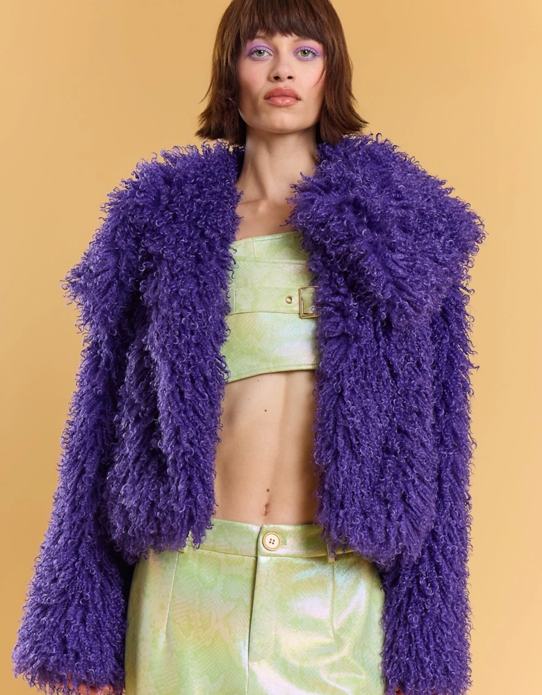 Purple Bamboo Blend Faux Mongolian Jacket