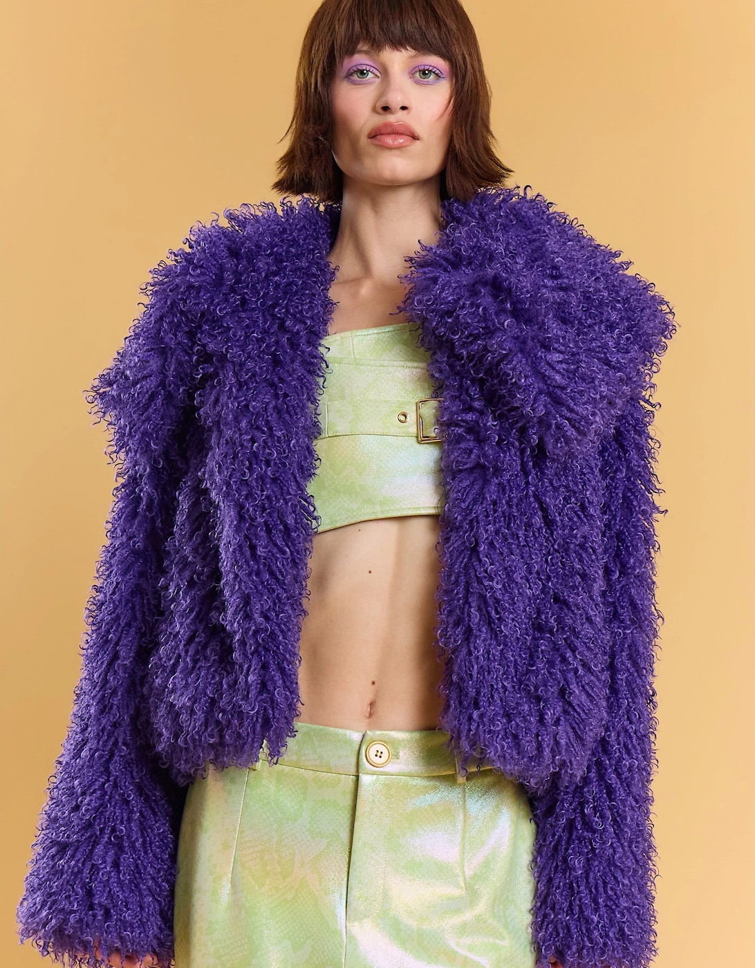 Purple Bamboo Blend Faux Mongolian Jacket, 5 of 4