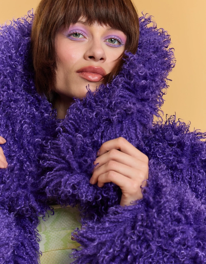 Purple Bamboo Blend Faux Mongolian Jacket