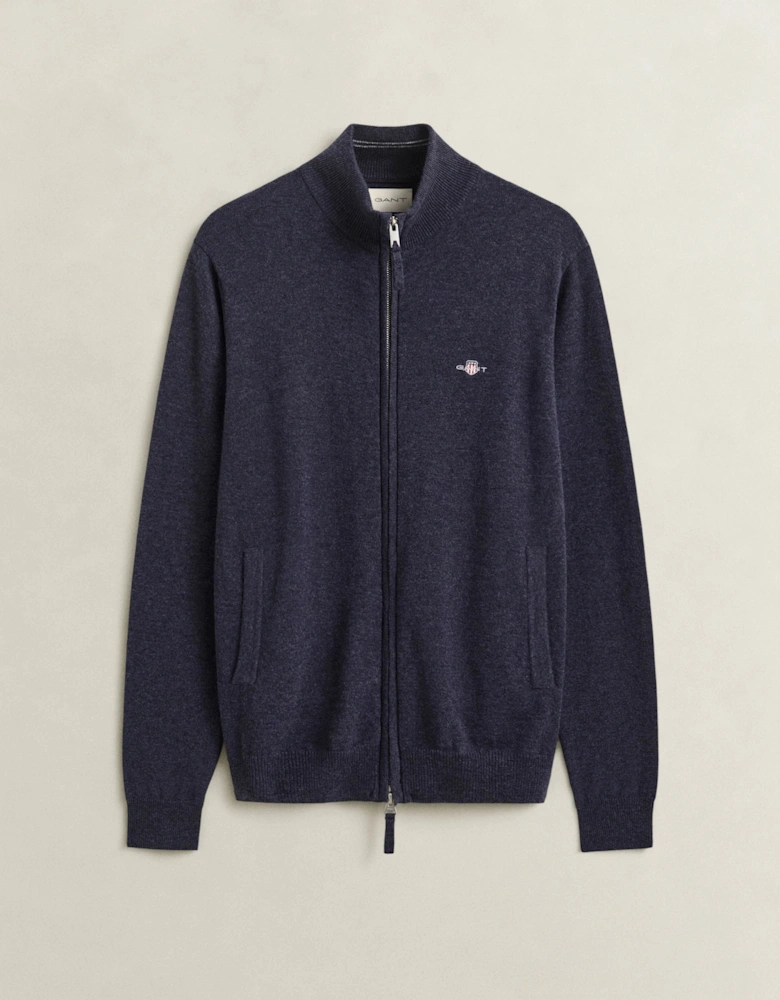 GANT Mens Superfine Lambswool Full Zip Sweater - 480 Dark Navy Melange