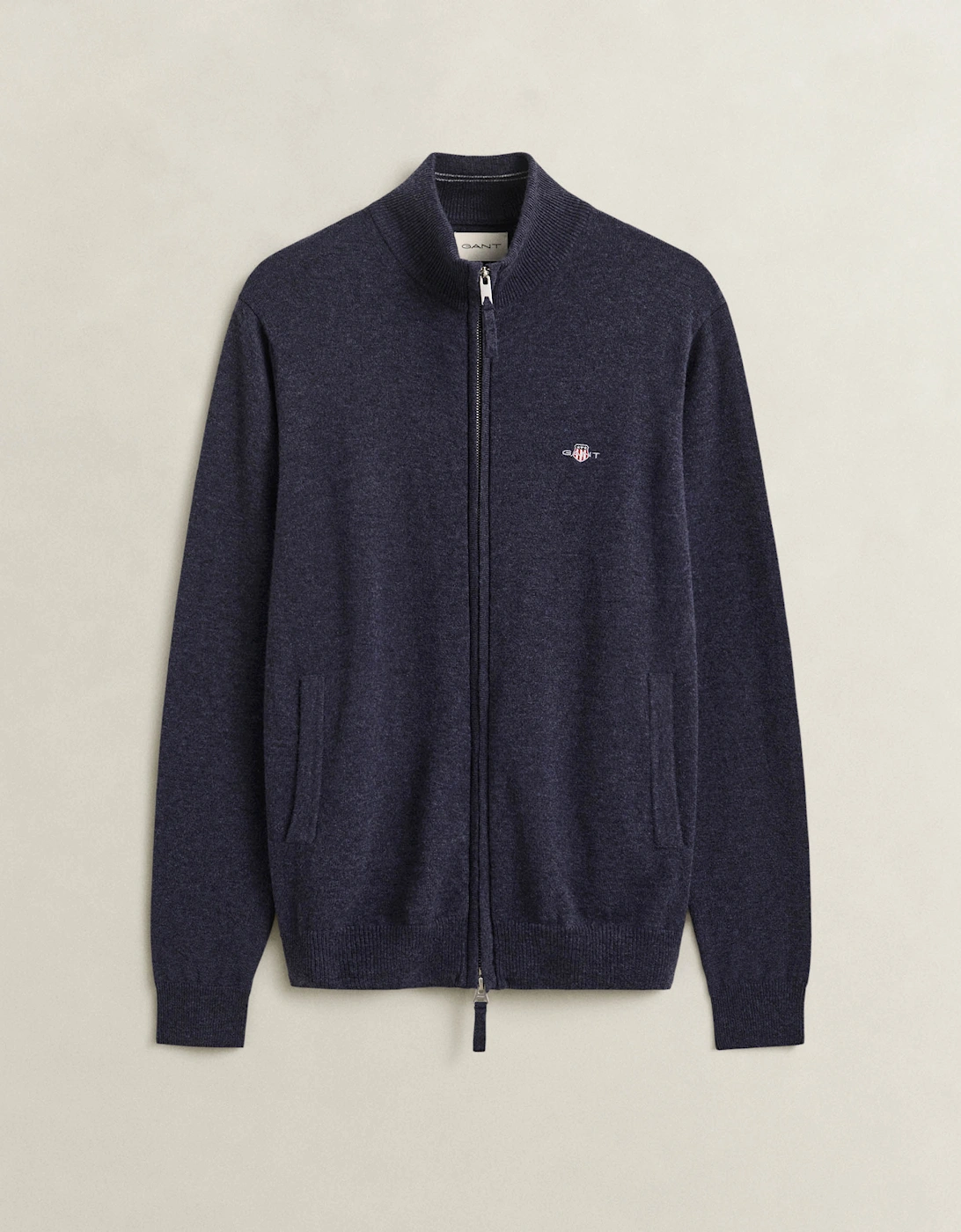 GANT Mens Superfine Lambswool Full Zip Sweater - 480 Dark Navy Melange, 2 of 1