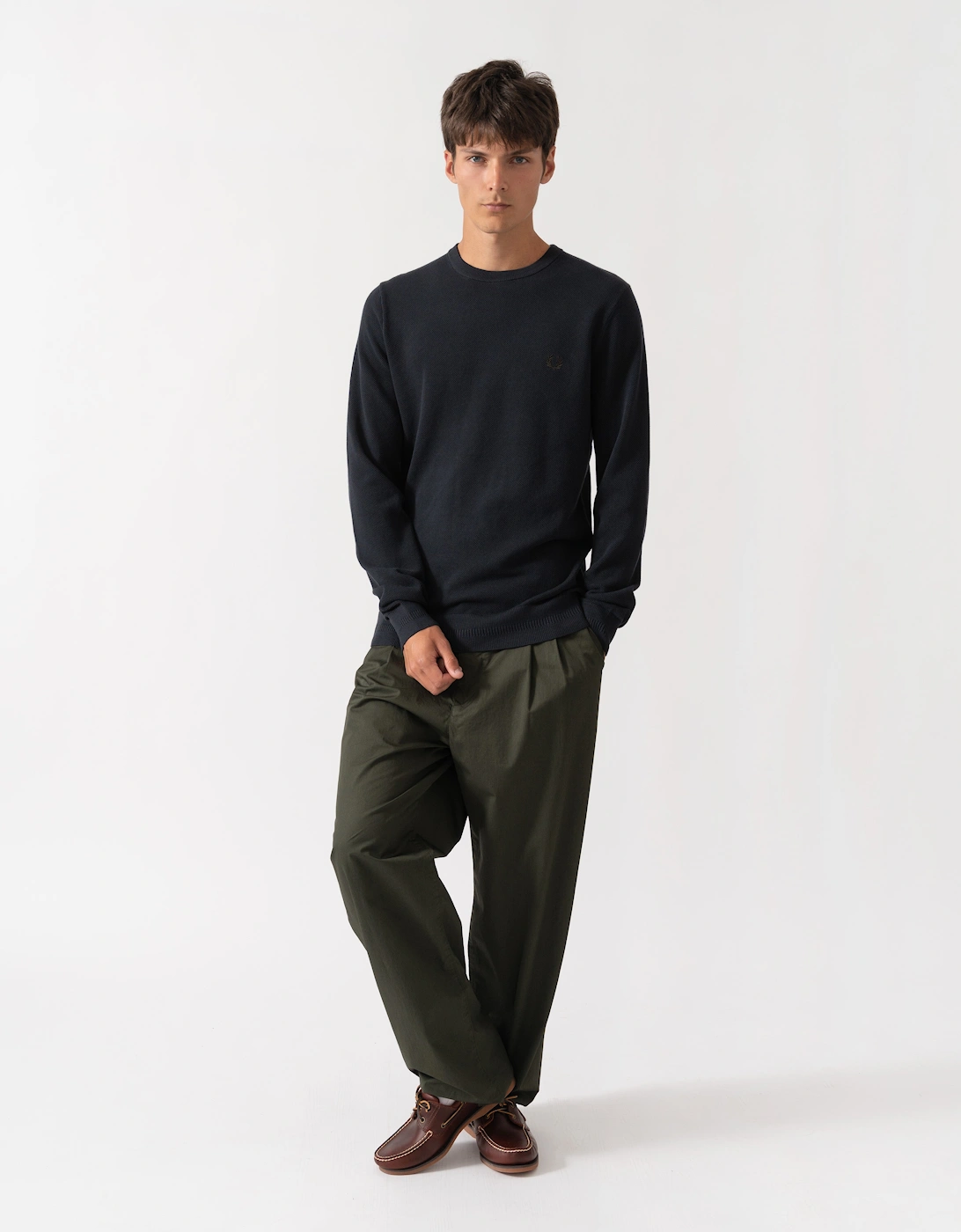 Fred Perry Mens Pique Stitch Jumper - Navy 421