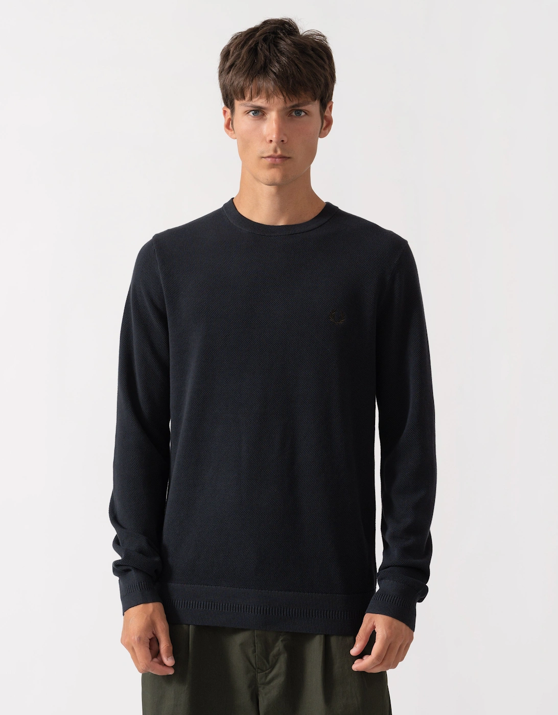 Fred Perry Mens Pique Stitch Jumper - Navy 421, 5 of 4