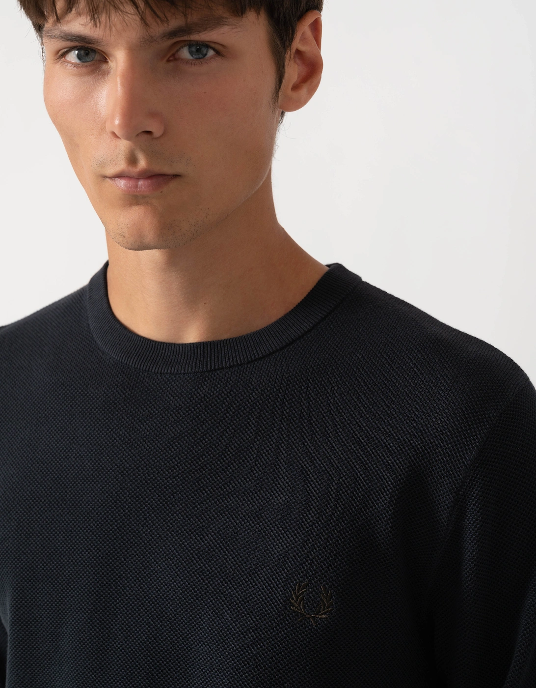 Fred Perry Mens Pique Stitch Jumper - Navy 421