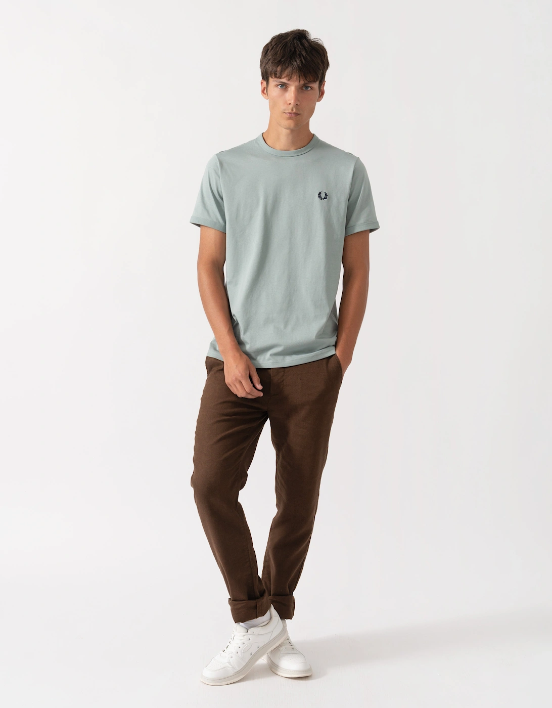 Fred Perry Mens Ringer T-Shirt - Silver Blue 62C