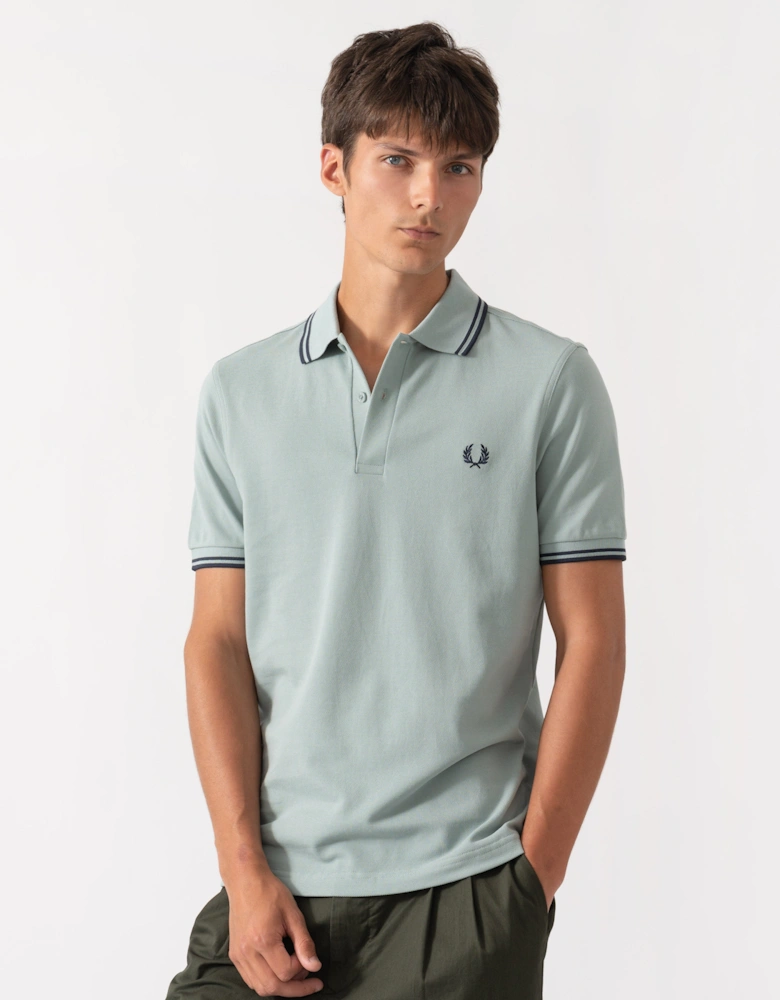 Fred Perry Mens Twin Tipped Signature Polo Shirt - Silver Blue/Dark Airforce 71C
