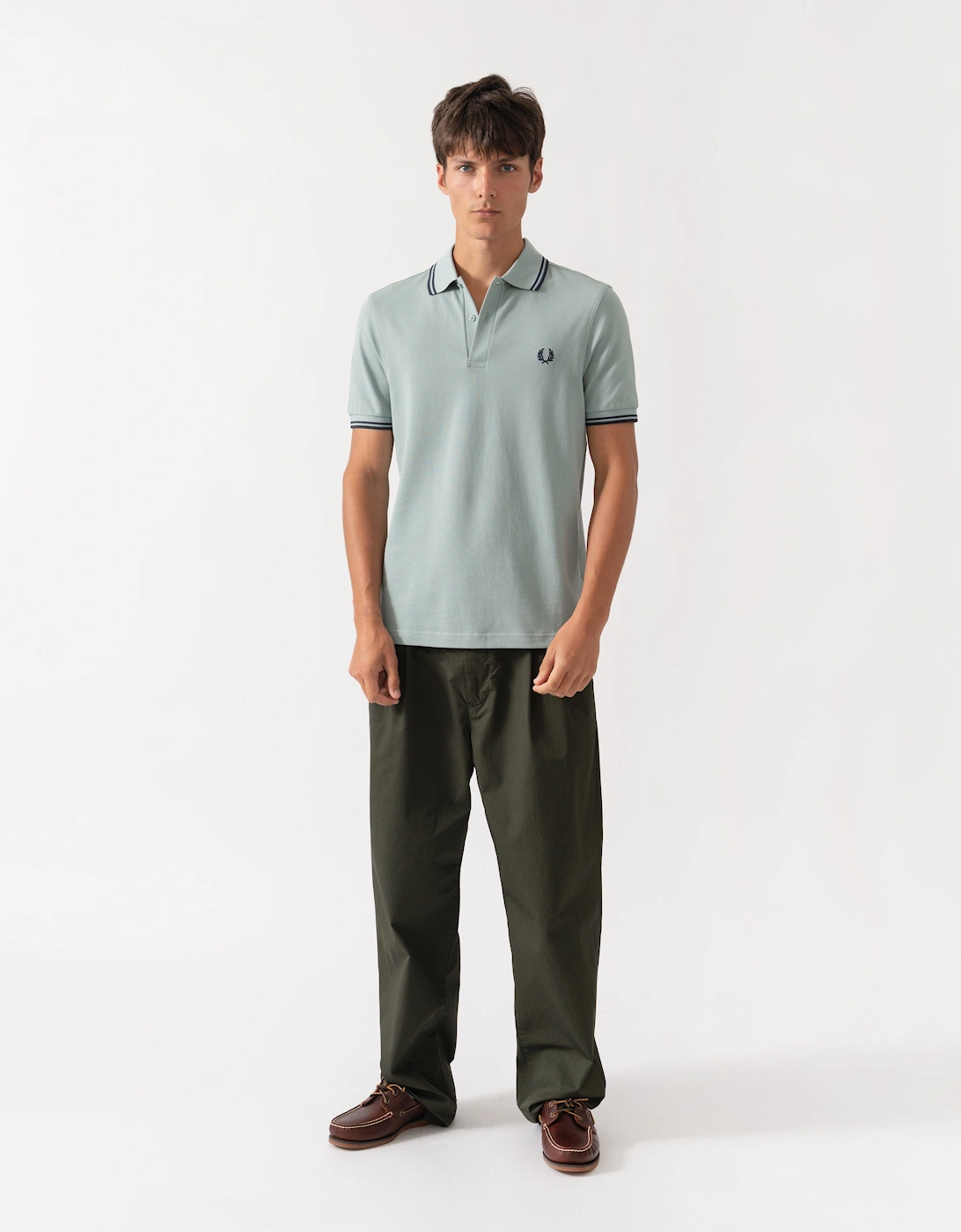 Fred Perry Mens Twin Tipped Signature Polo Shirt - Silver Blue/Dark Airforce 71C