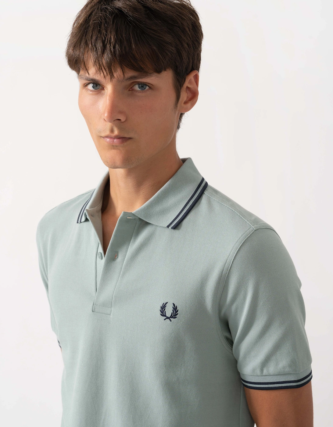 Fred Perry Mens Twin Tipped Signature Polo Shirt - Silver Blue/Dark Airforce 71C