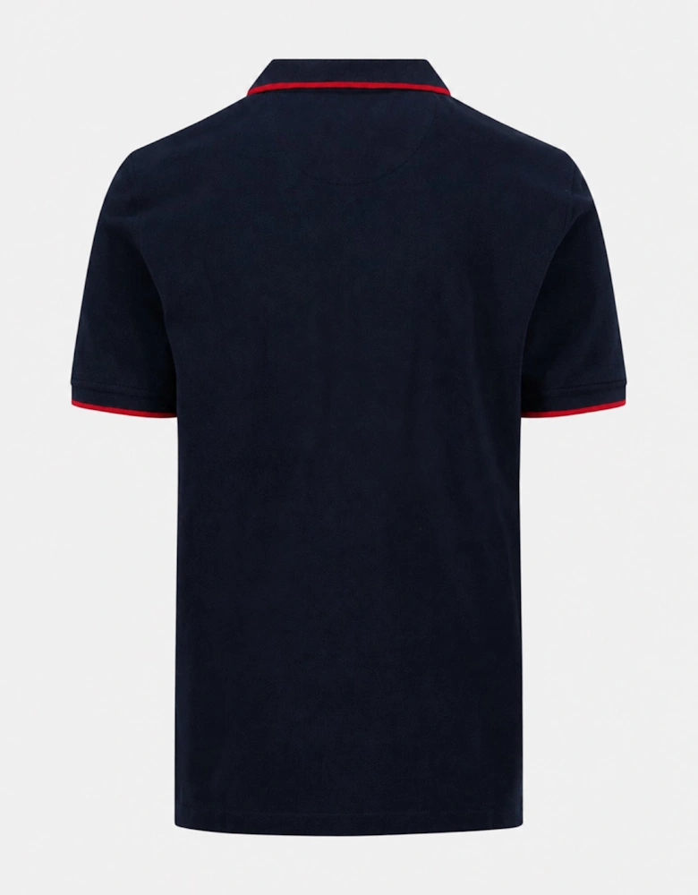 Contrast Tipped 2-Ply Cotton Polo Shirt Navy