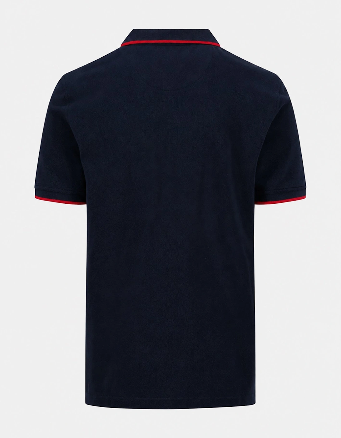 Contrast Tipped 2-Ply Cotton Polo Shirt Navy