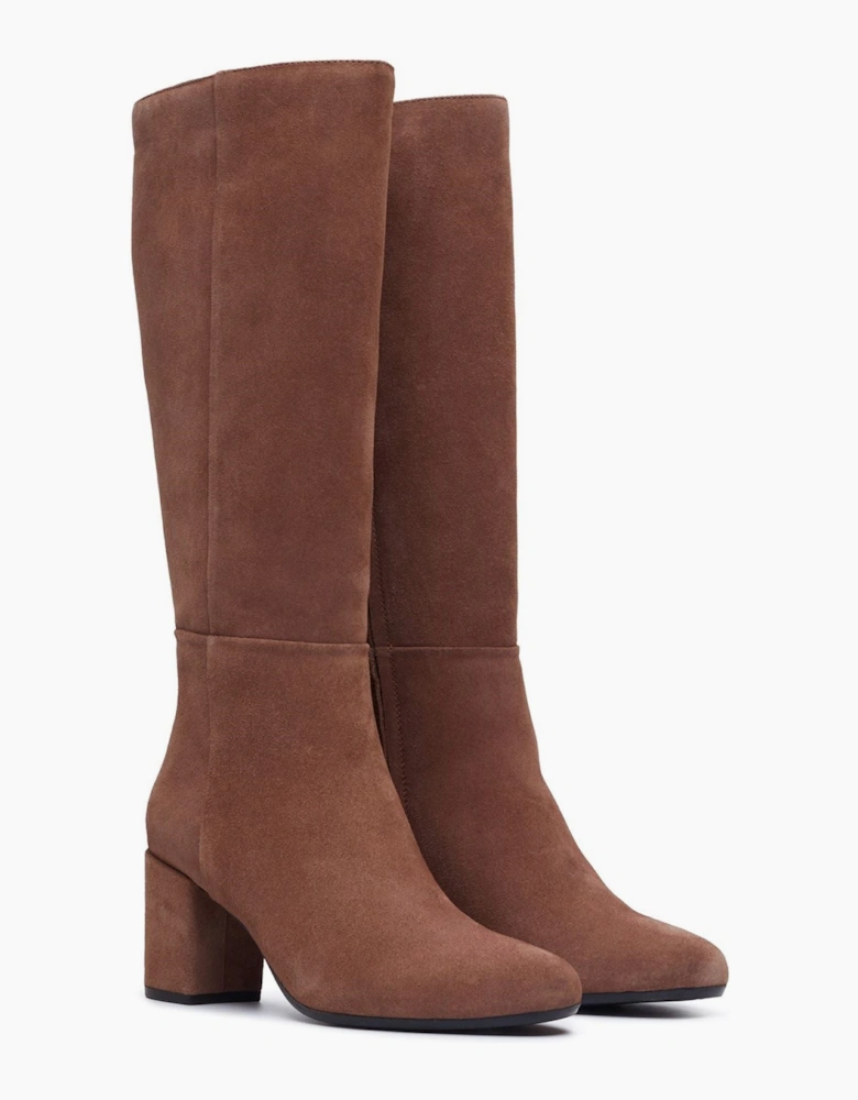 Hush Puppies Oprah Suede Long Leather Women's Mocha Heeled Knee High Boots