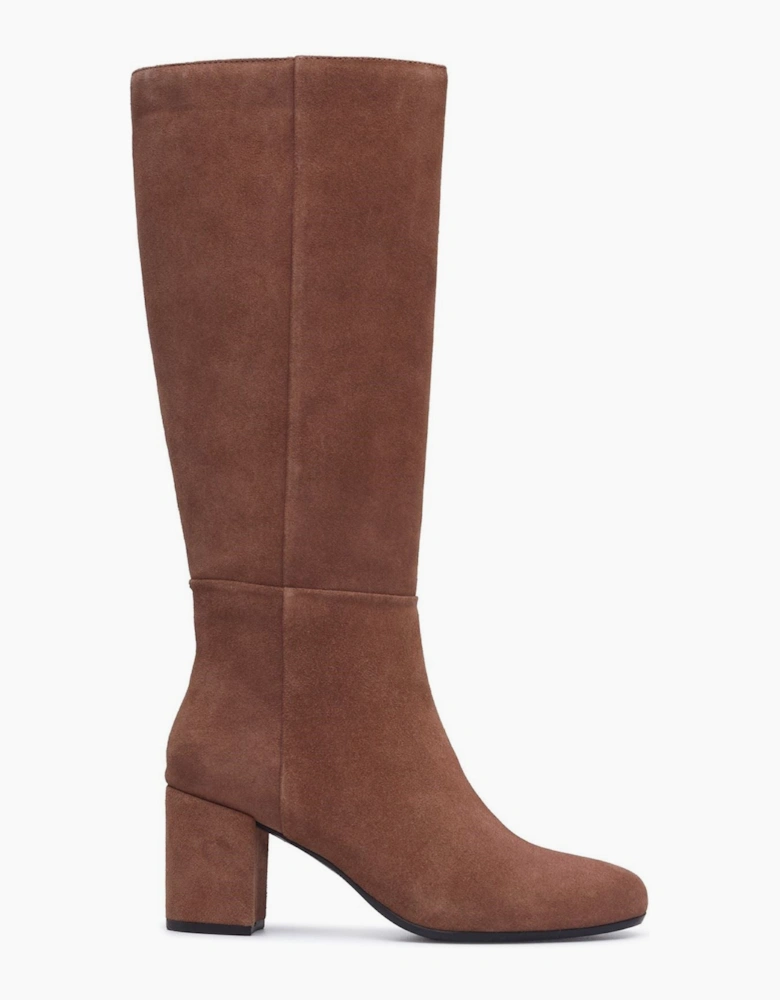 Hush Puppies Oprah Suede Long Leather Women's Mocha Heeled Knee High Boots
