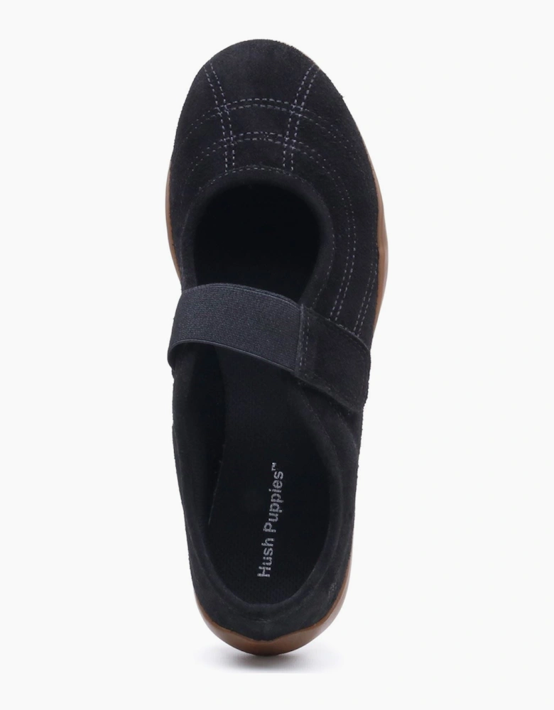Hush Puppies Juno Suede Sneakerina Leather Women's Black Flats