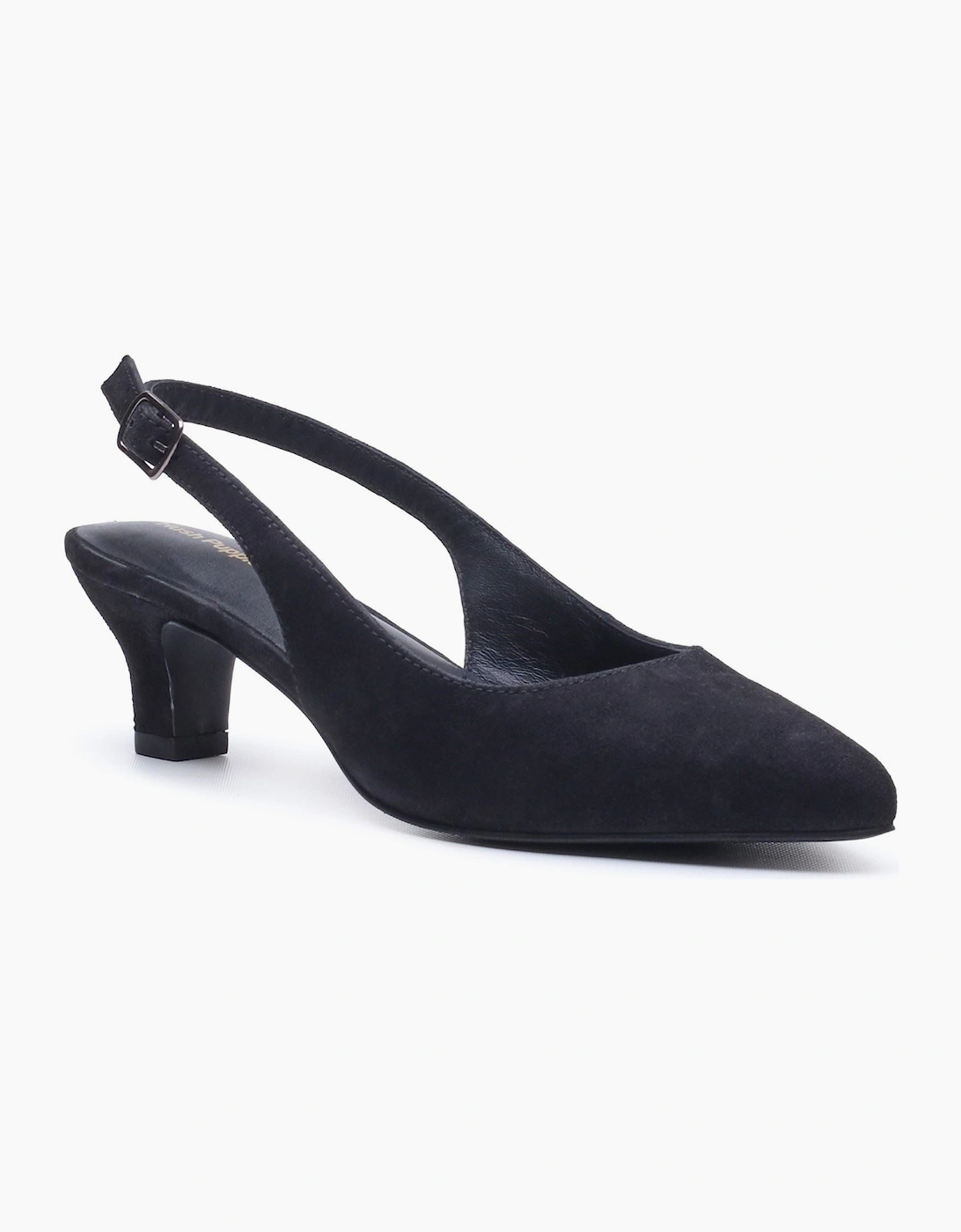 Hush Puppies Nahla Buckle Kitten Heel Women's Black Pointy Slingback Shoes, 8 of 7