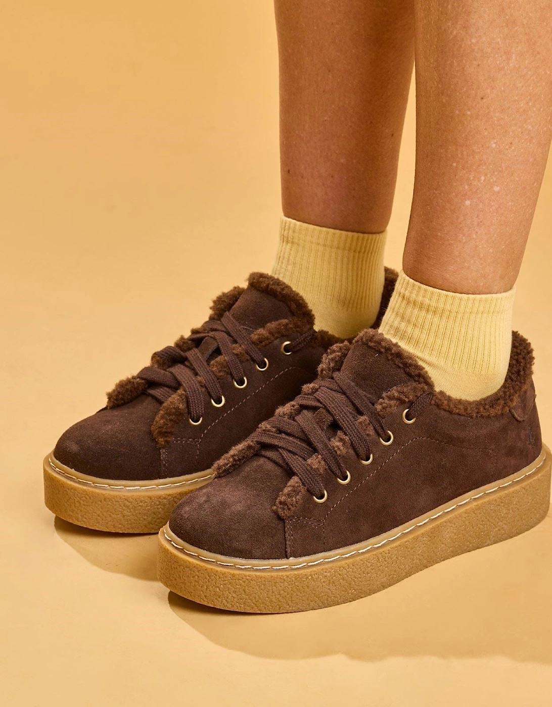 Hush Puppies Brinlee Fur Suede Women's BROWN Trainers
