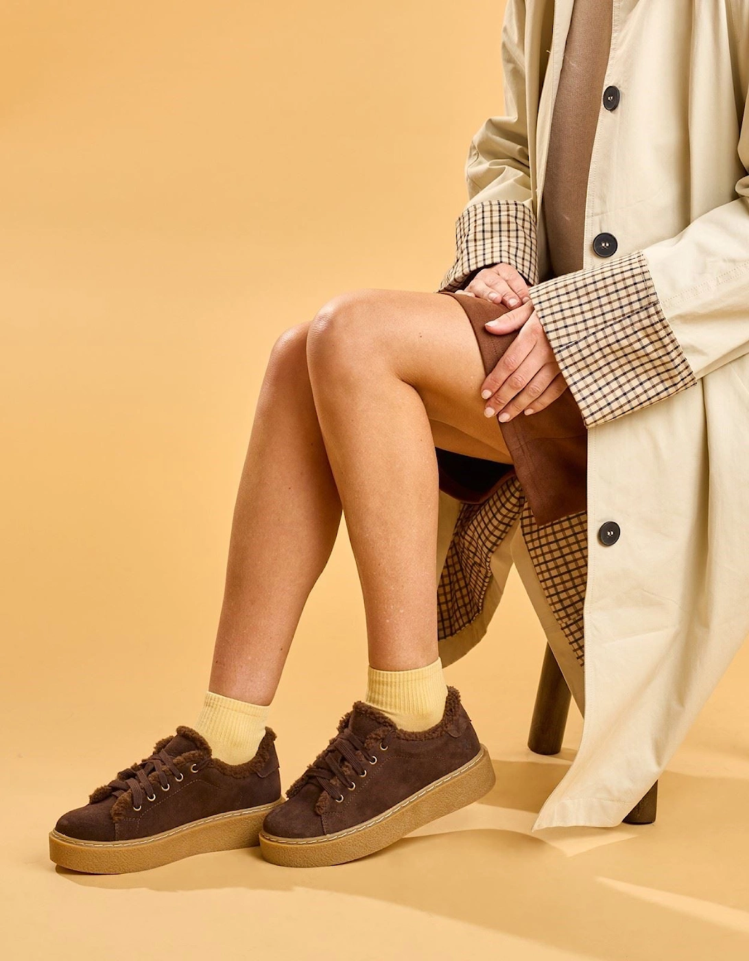 Hush Puppies Brinlee Fur Suede Women's BROWN Trainers