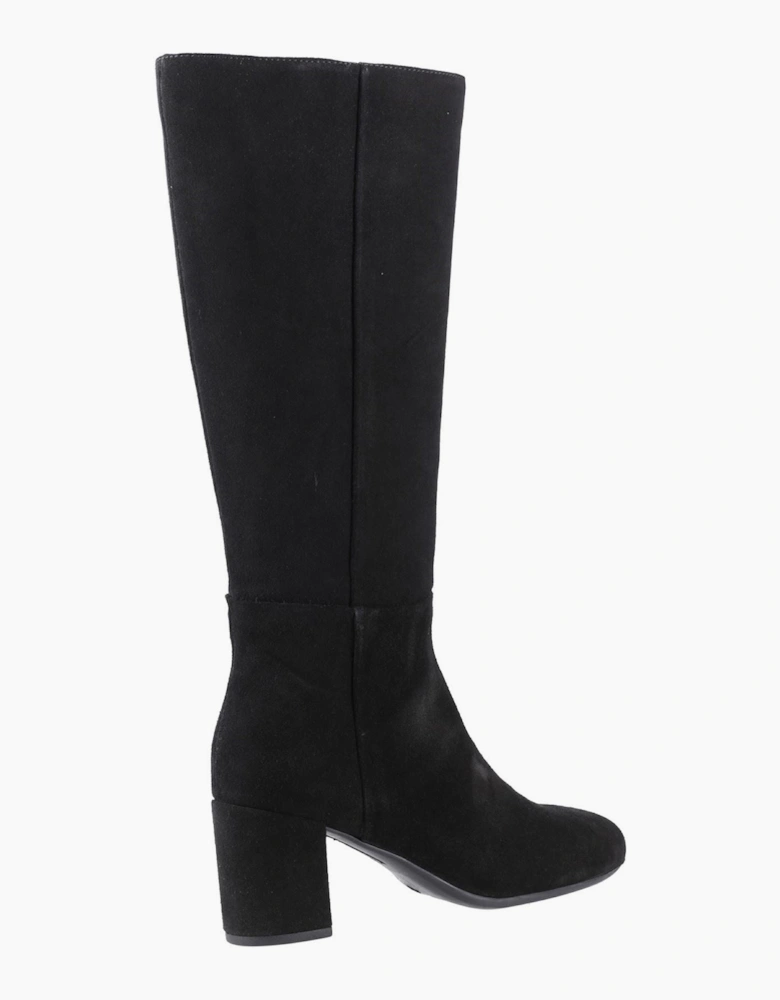 Hush Puppies Oprah Suede Long Leather Women's Black Heeled Knee High Boots