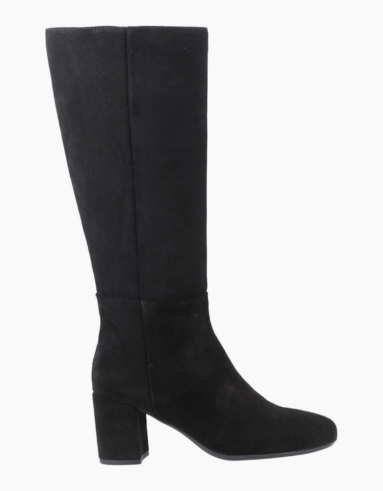 Hush Puppies Oprah Suede Long Leather Women's Black Heeled Knee High Boots