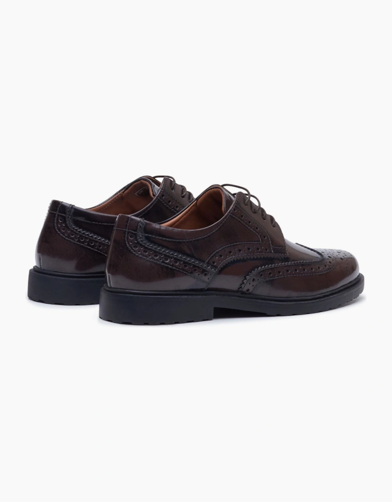 Hush Puppies Verity Hi-Shine Leather Women's Chocolate Brogues Shoes