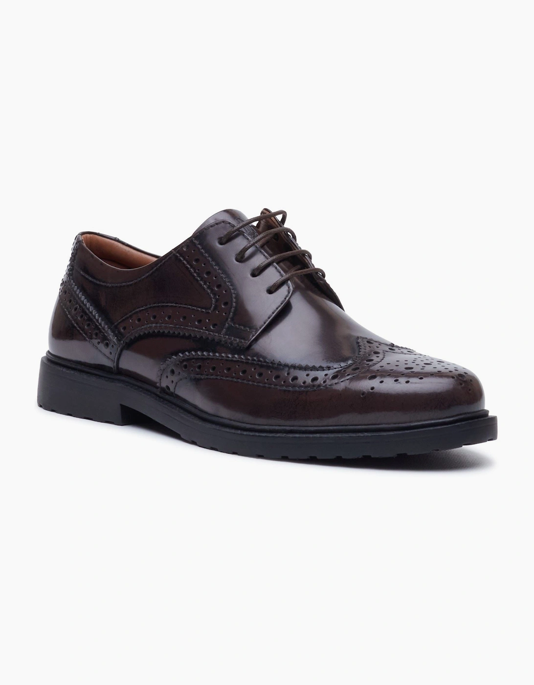 Hush Puppies Verity Hi-Shine Leather Women's Chocolate Brogues Shoes, 10 of 9