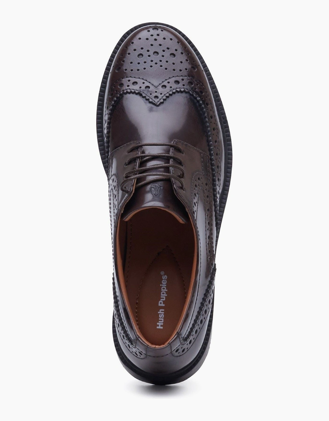 Hush Puppies Verity Hi-Shine Leather Women's Chocolate Brogues Shoes