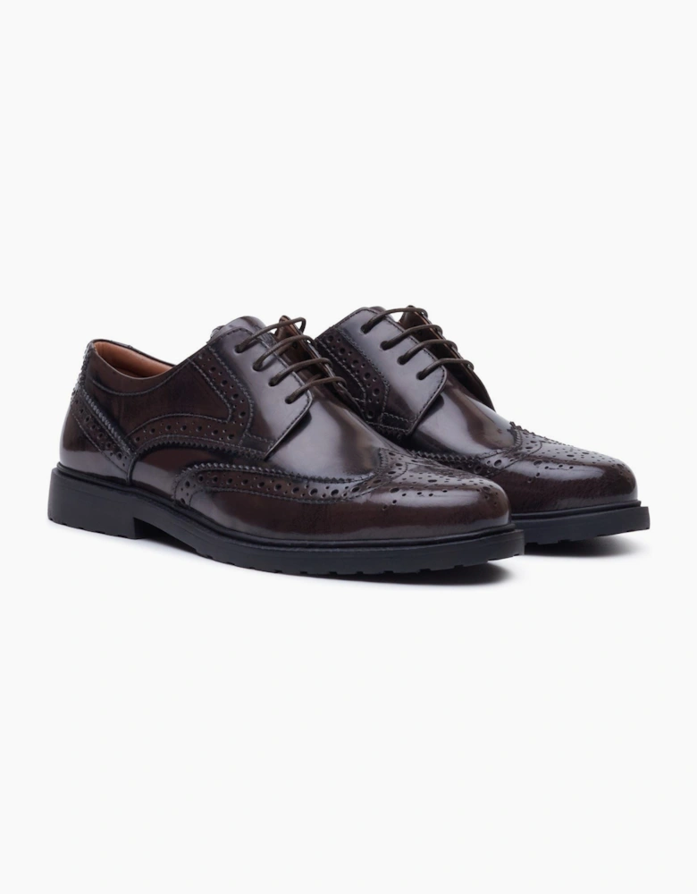 Hush Puppies Verity Hi-Shine Leather Women's Chocolate Brogues Shoes