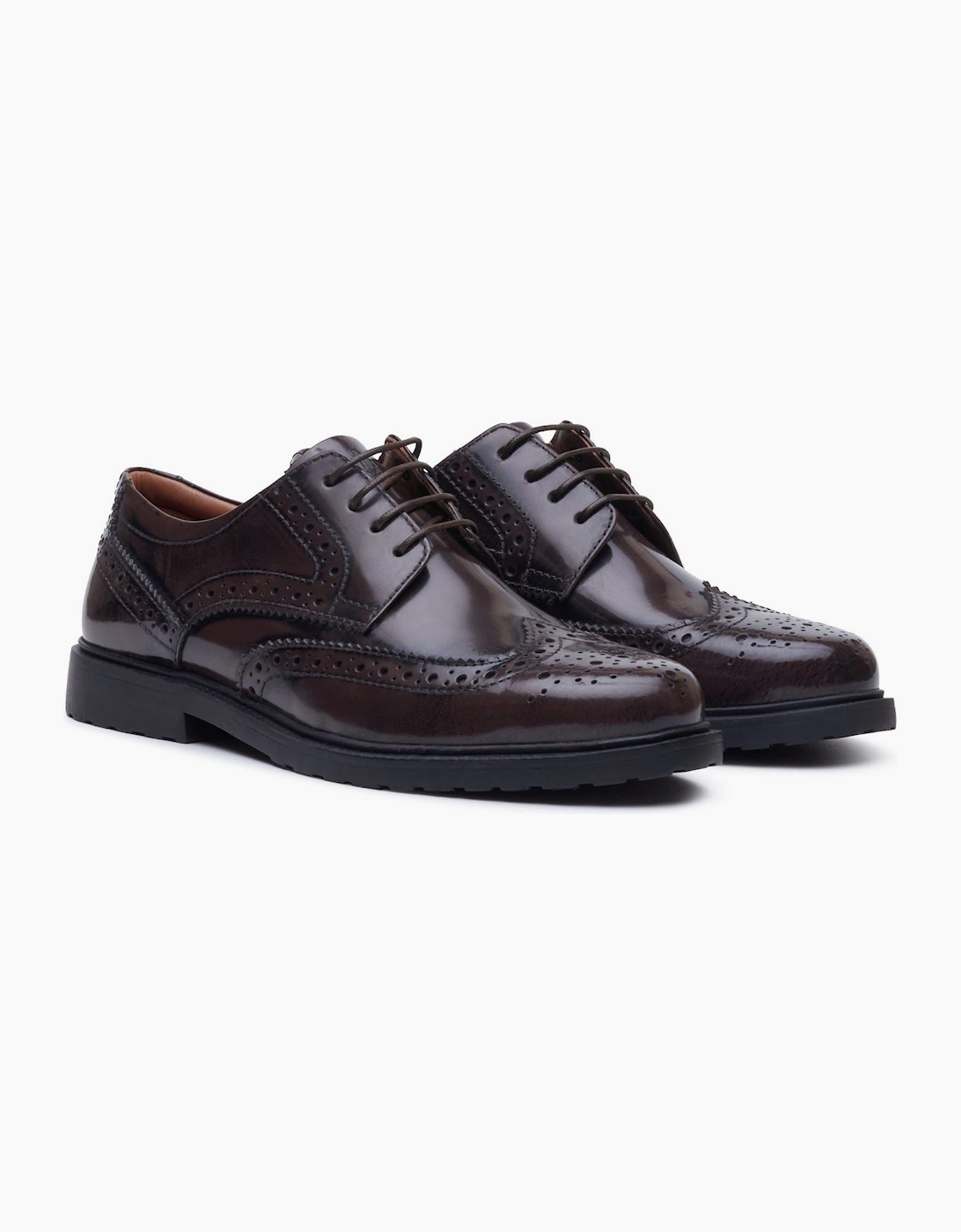 Hush Puppies Verity Hi-Shine Leather Women's Chocolate Brogues Shoes