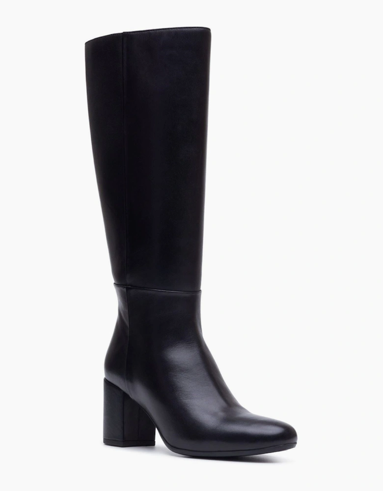 Hush Puppies Oprah Long Leather Women's Black Heeled Knee High Boots