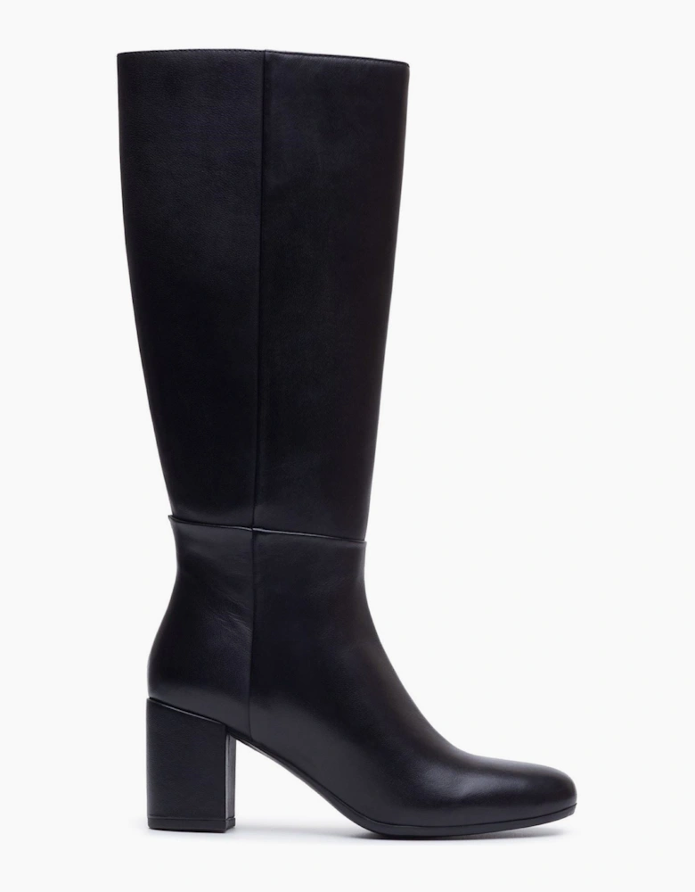 Hush Puppies Oprah Long Leather Women's Black Heeled Knee High Boots