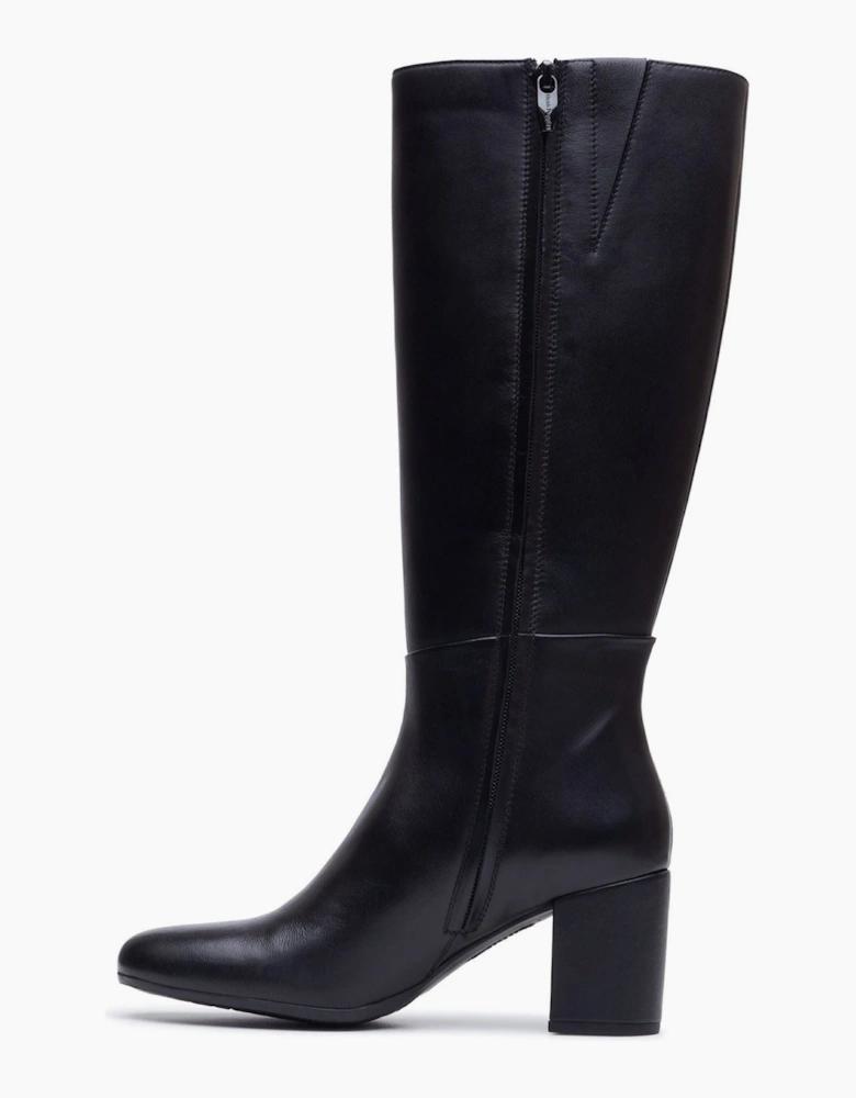 Hush Puppies Oprah Long Leather Women's Black Heeled Knee High Boots