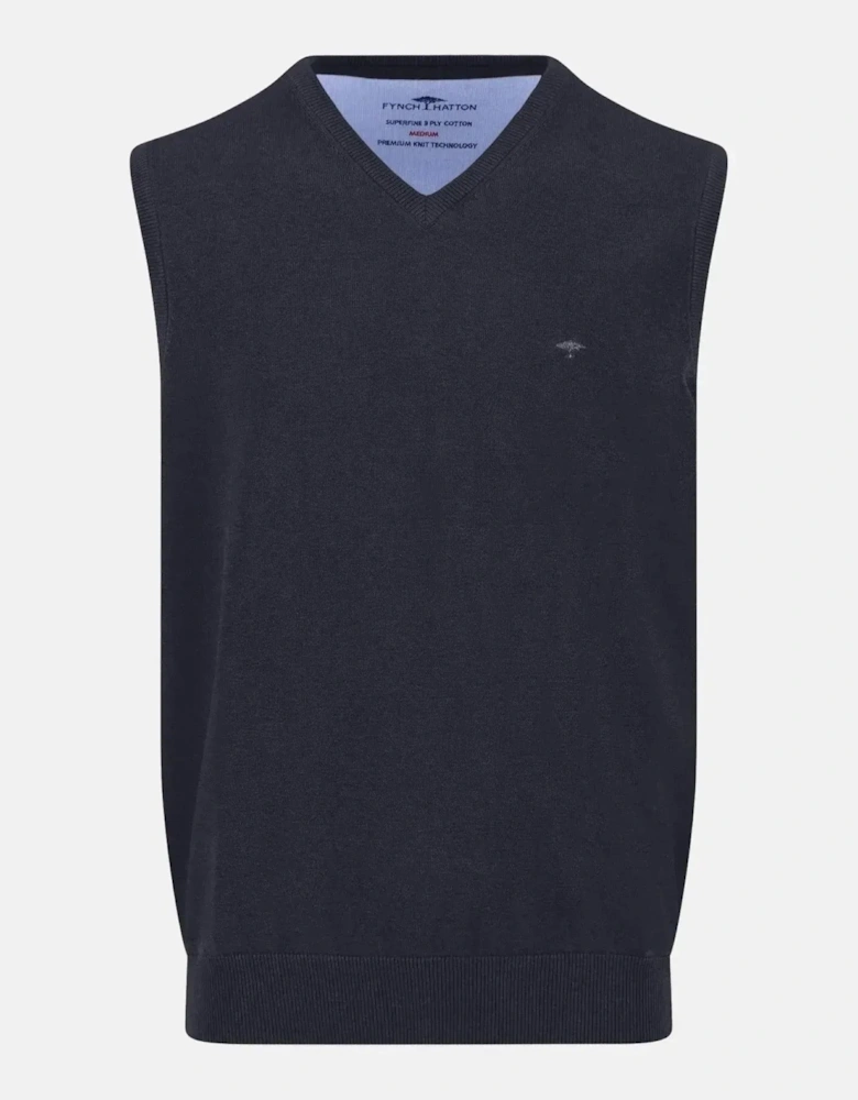 Superfine V-Neck Cotton Knit Vest Navy