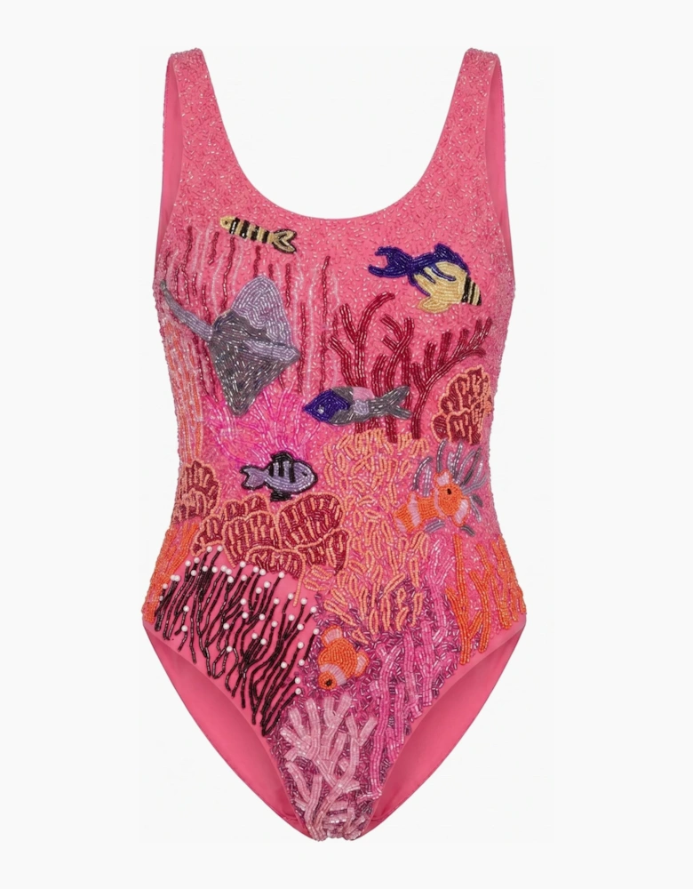Pink Coastal Fish Beaded Swimsuit in Stock